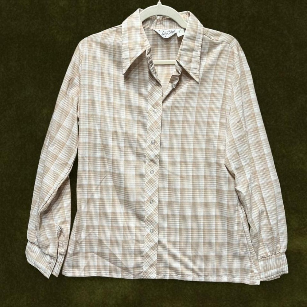 TRUE Vintage 1970s Judy Bond Plaid Dagger Collar Blouse | Modern Large